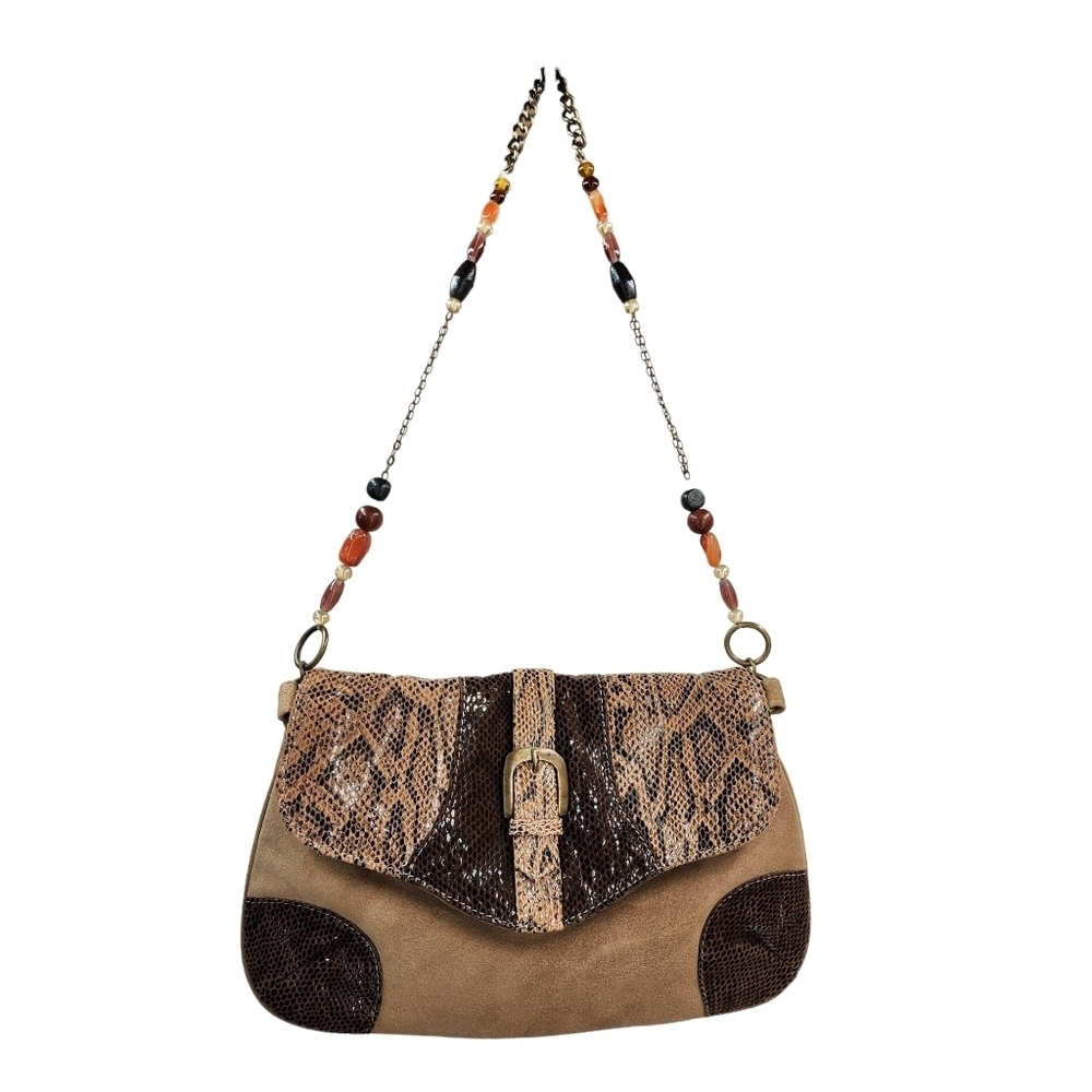 Spiegel Women's Vintage Brown Suede Snakeskin Handbag - Picture 3 of 8